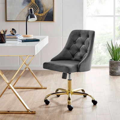EEI-4368-GLD-GRY Distinct Tufted Swivel Performance Velvet Office Chair Gold Gray