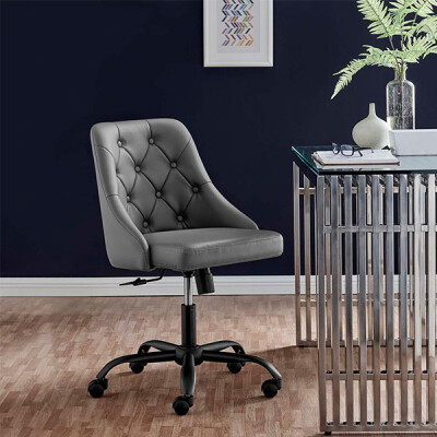 EEI-4370-BLK-GRY Distinct Tufted Swivel Vegan Leather Office Chair Black Gray