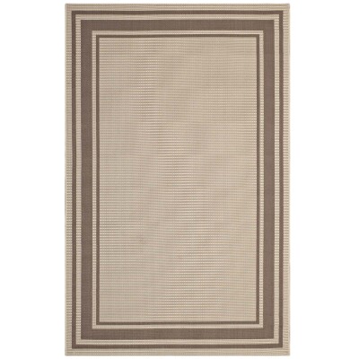 R-1140A-810 Rim Solid Border 8x10 Indoor and Outdoor Area Rug Light and Dark Beige