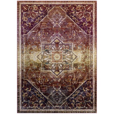 R-1157A-810 Success Kaede Transitional Distressed Vintage Floral Persian Medallion 8x10 Area Rug Multicolored