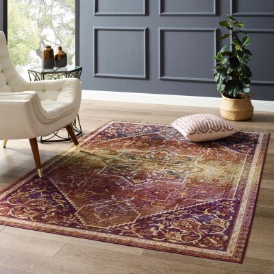 R-1157A-810 Success Kaede Transitional Distressed Vintage Floral Persian Medallion 8x10 Area Rug Multicolored