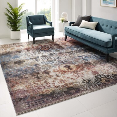 R-1159A-810 Success Tahira Transitional Distressed Vintage Floral Moroccan Trellis 8x10 Area Rug Multicolored
