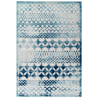 R-1178A-58 Reflect Giada Abstract Diamond Moroccan Trellis 5x8 Indoor/Outdoor Area Rug Ivory and Blue