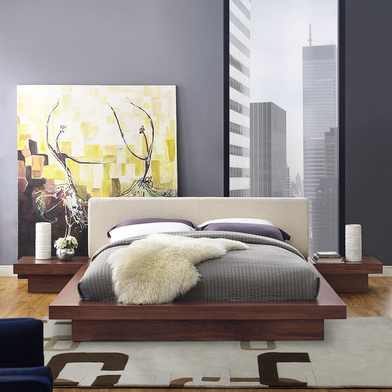 Freja 3 Piece Queen Fabric Bedroom Set in Walnut Beige | Polyester by ...