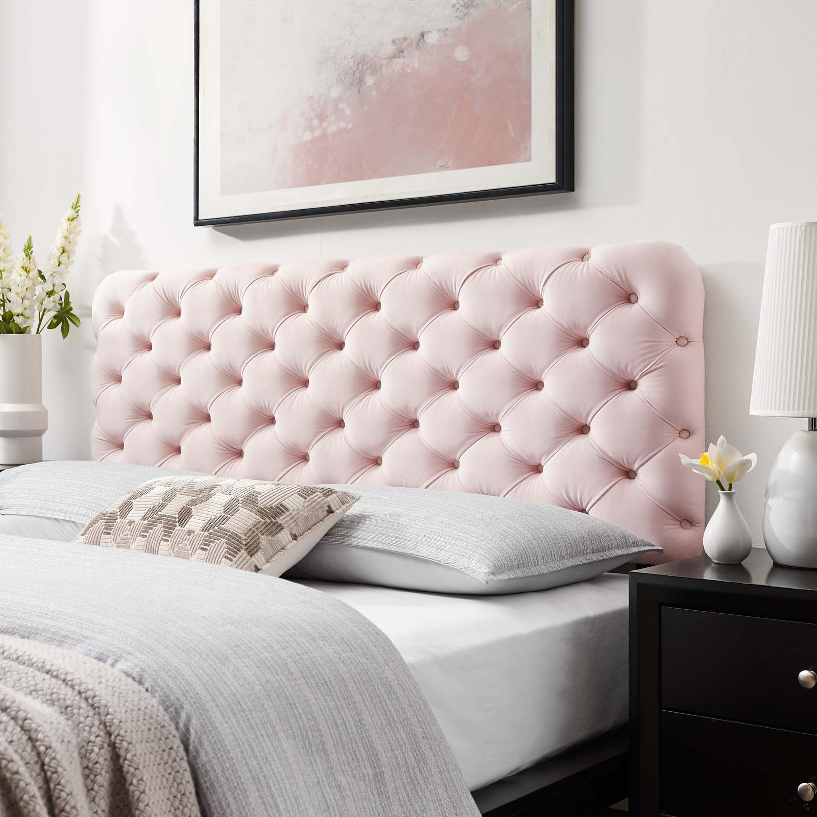 Lizzy Tufted Queen Performance Velvet Headboard Pink By Modway