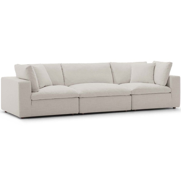 Commix Down-Filled 3-Piece Sectional Sofa - in Beige | Polyester/Cotton/Linen by Modway