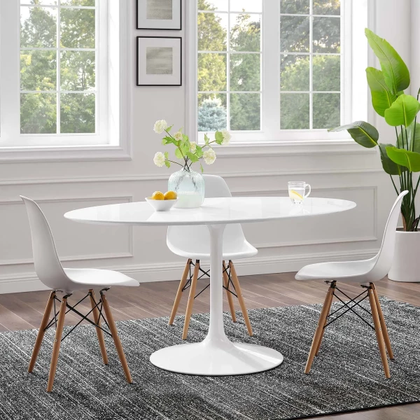 EEI-1121-WHI Lippa 60" Oval Wood Top Dining Table White