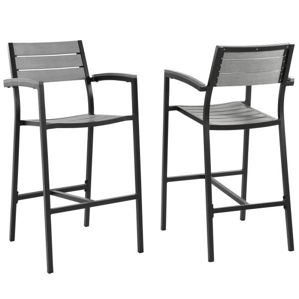 EEI-1740-BRN-GRY-SET Maine Bar Stool Outdoor Patio Set of 2 Arm Chairs