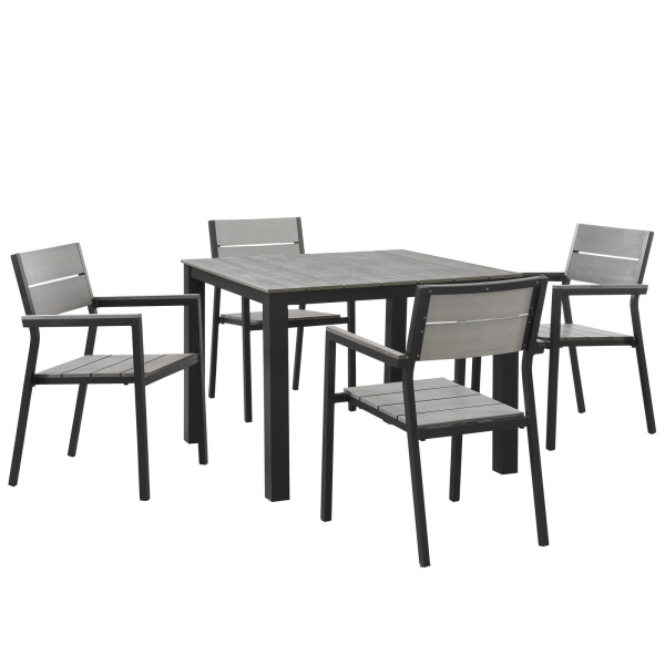 EEI-1745-BRN-GRY-SET Maine 5 Piece Outdoor Patio Dining Set Brown Gray Arm Chairs