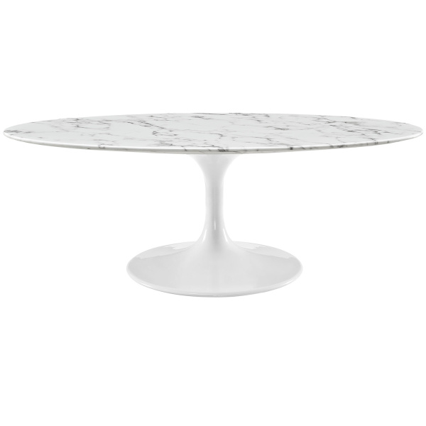 Lippa Oval-Shaped Artificial Marble Coffee Table in White 48