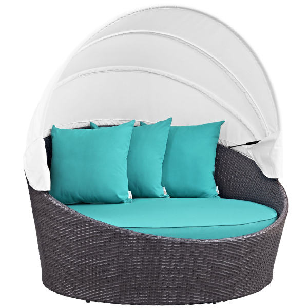 Convene Canopy Outdoor Patio Daybed Espresso Turquoise