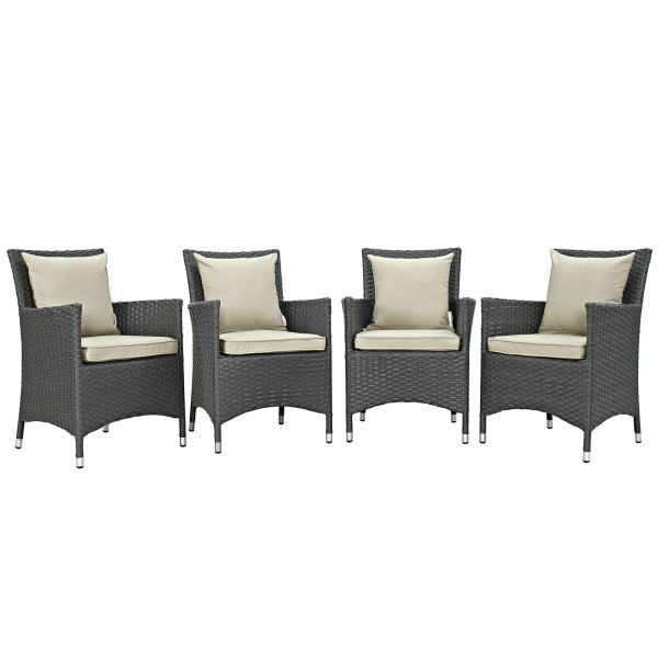 Sojourn 4 Piece Outdoor Patio Sunbrella® Dining Set Arm Chairs