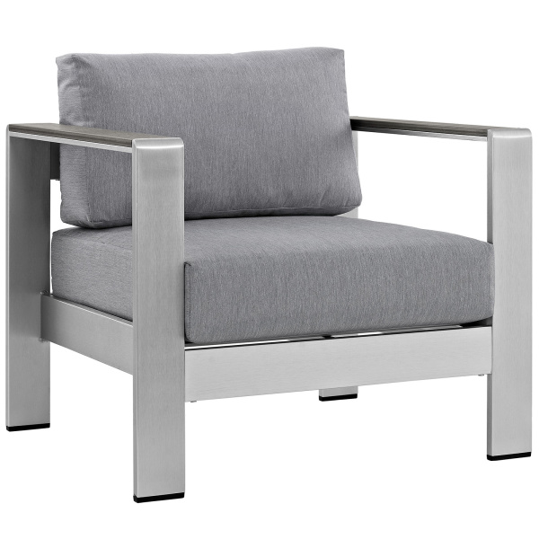 Shore Outdoor Patio Aluminum Armchair Silver Gray Arm Chair