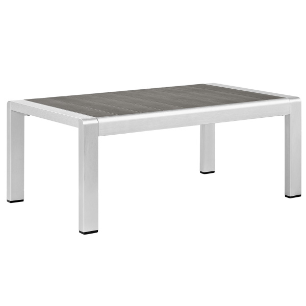 EEI-2268-SLV-GRY Shore Outdoor Patio Aluminum Coffee Table Silver Gray