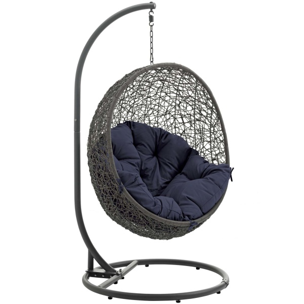 EEI-2273-GRY-NAV Hide Outdoor Patio Swing Chair With Stand