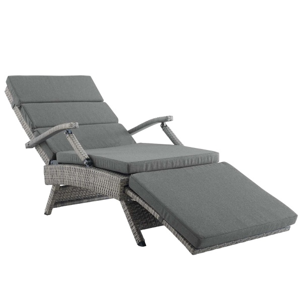 Envisage Chaise Outdoor Patio Wicker Rattan Lounge Chair in Light Gray Charcoal | Aluminum by Modway