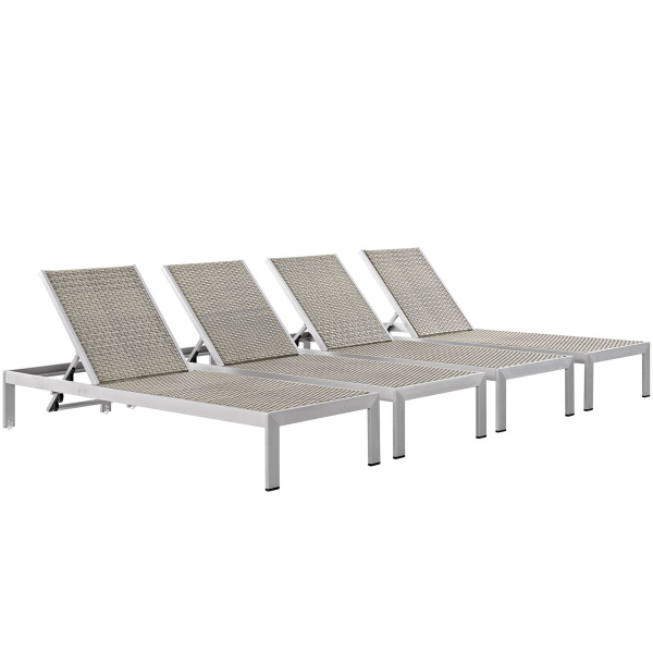 Shore Chaise Outdoor Patio Aluminum Set of 4 Silver Gray