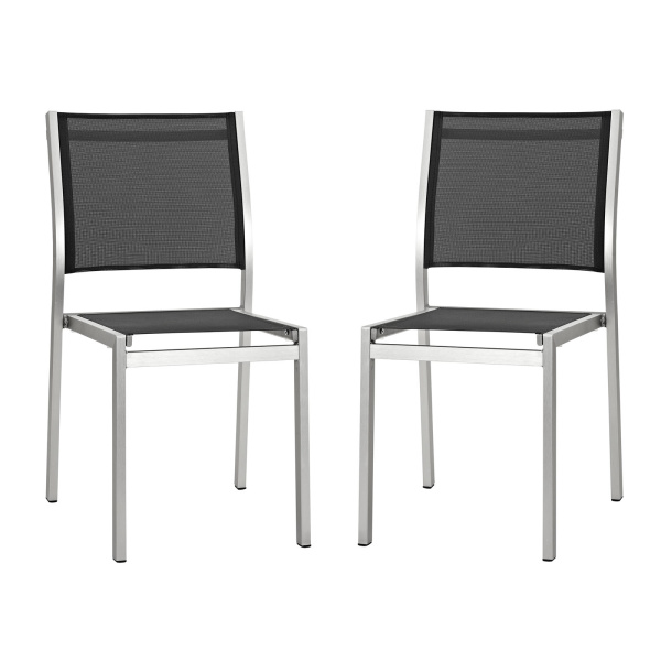 EEI-2585-SLV-BLK-SET Shore Side Chair Outdoor Patio Aluminum Set of 2