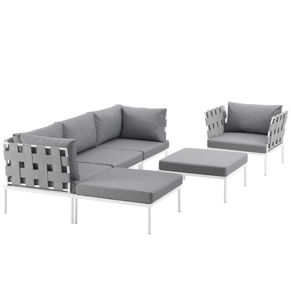 EEI-2626-WHI-GRY-SET Harmony 6 Piece Outdoor Patio Aluminum Sectional Sofa Set