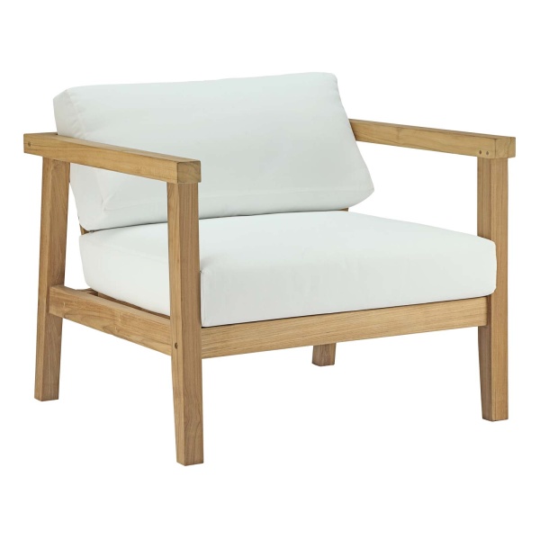 EEI-2695-NAT-WHI Bayport Outdoor Patio Teak Armchair Natural White Arm Chair