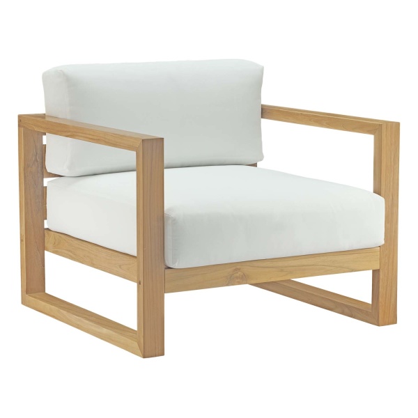 EEI-2706-NAT-WHI Upland Outdoor Patio Teak Armchair Natural White Arm Chair
