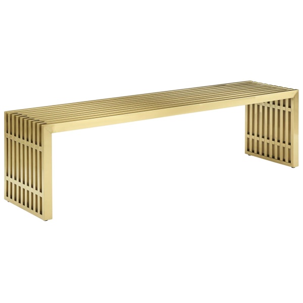 Gridiron Large Stainless Steel Bench in Gold by Modway