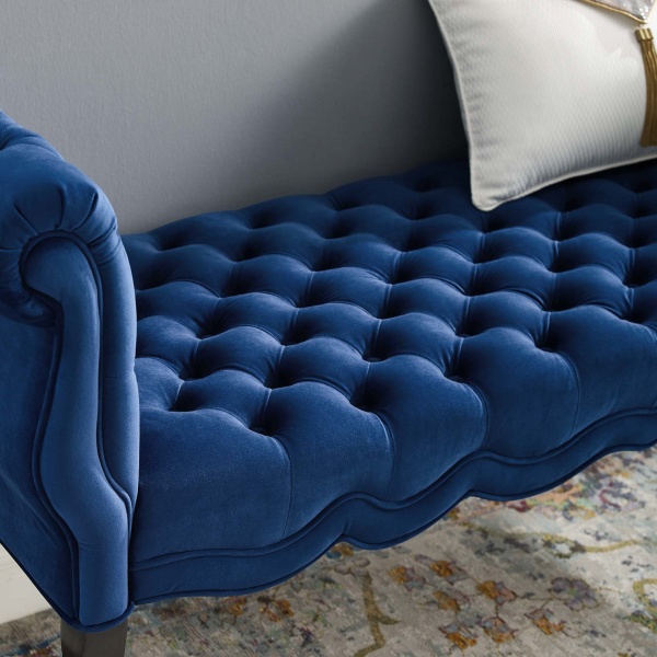 Adelia Chesterfield Style Button Tufted Performance Velvet Bench Navy ...