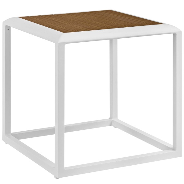 EEI-3022-WHI-NAT Stance Outdoor Patio Aluminum Side Table