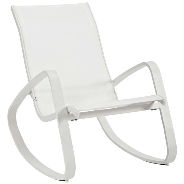 EEI-3027-WHI-WHI Traveler Rocking Outdoor Patio Mesh Sling Lounge Chair