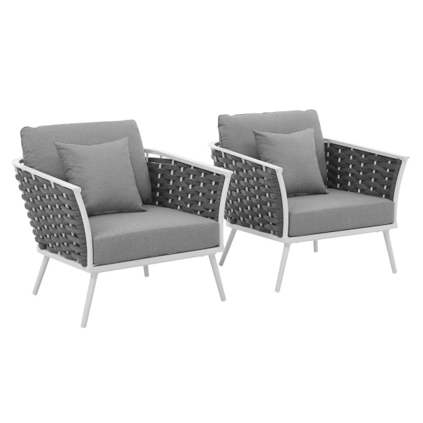 EEI-3162-WHI-GRY-SET Stance Armchair Outdoor Patio Aluminum Set of 2