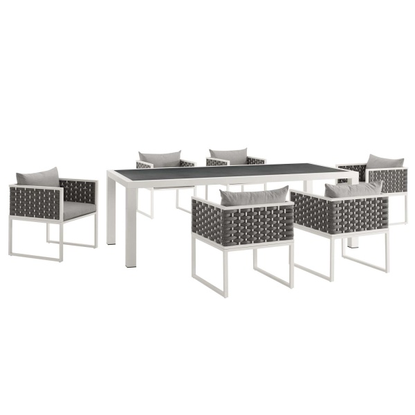 EEI-3185-WHI-GRY-SET Stance 7 Piece Outdoor Patio Aluminum Dining Set