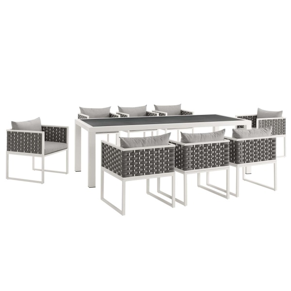 EEI-3186-WHI-GRY-SET Stance 9 Piece Outdoor Patio Aluminum Dining Set