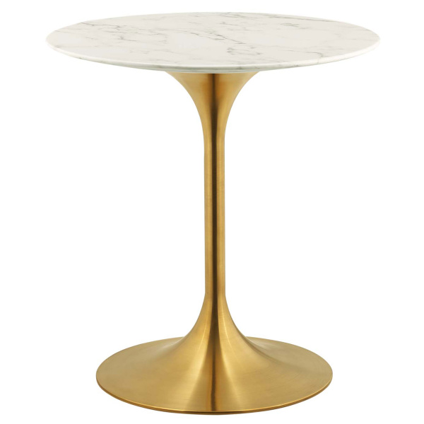 Lippa 28" Round Artificial Marble Dining Table Gold White