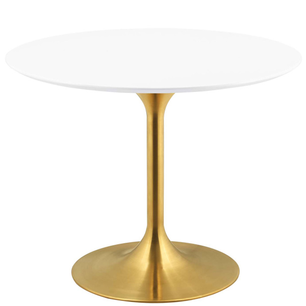 EEI-3226-GLD-WHI Lippa 40" Round Wood Dining Table with Gold Base