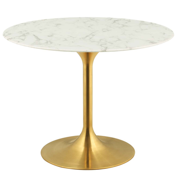 EEI-3231-GLD-WHI Lippa 40" Round Artificial Marble Dining Table With Gold Base