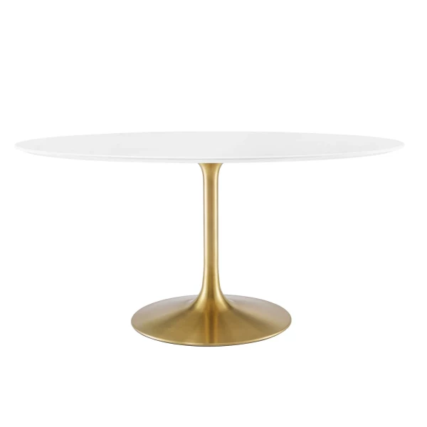 EEI-3254-GLD-WHI Lippa 60" Oval Wood Dining Table Gold White