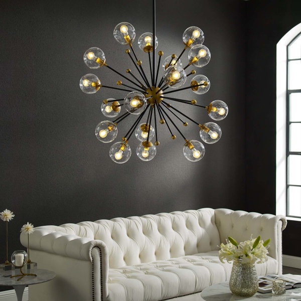EEI-3273 Constellation Clear Glass and Brass Ceiling Light Pendant Chandelier