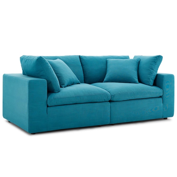 Commix Down-Filled 2-Piece Sectional Sofa - in Teal | Polyester/Cotton/Linen by Modway