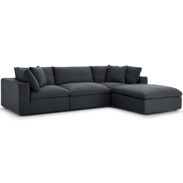 Commix Down Filled Overstuffed 4 Piece Sectional Sofa Set Gray