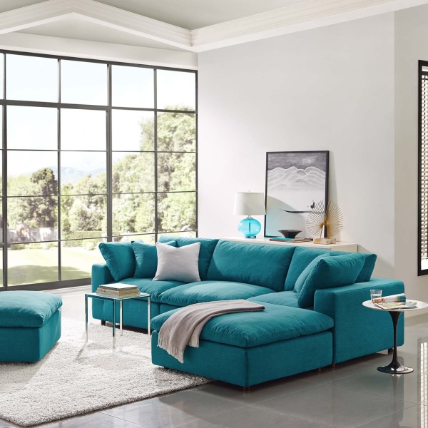 Commix Down Filled Overstuffed 4 Piece Sectional Sofa Set Teal ...