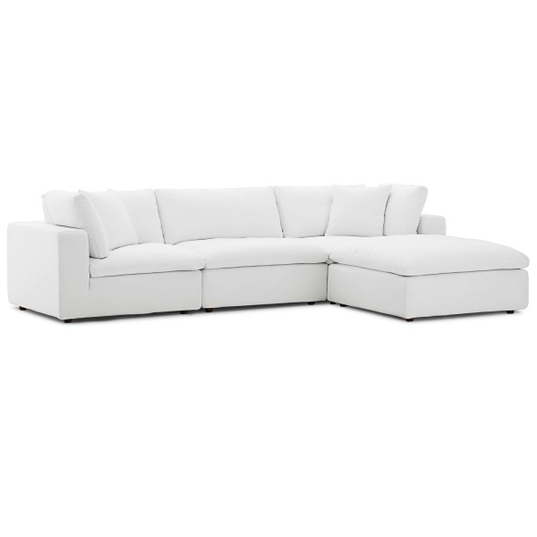 Commix Down Filled Overstuffed 4-Piece Sectional Sofa Set in White | 100% Polyester by Modway