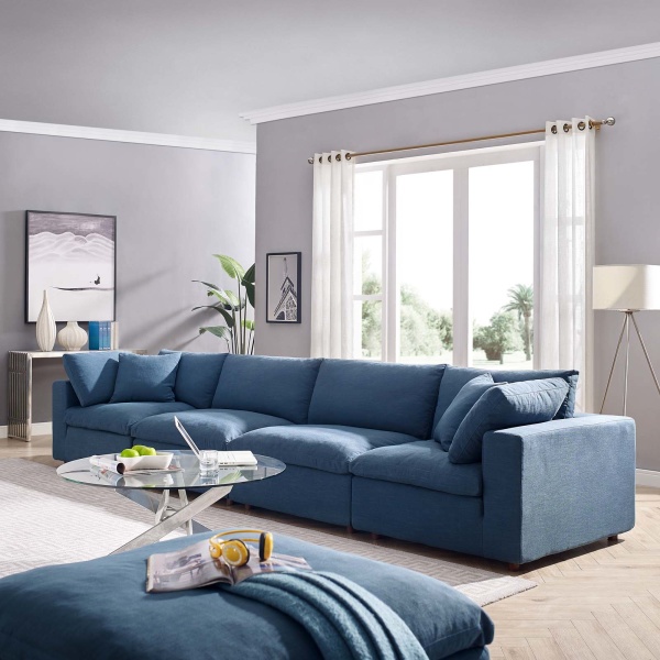 Commix Down-Filled 4-Piece Sectional Sofa - Azure