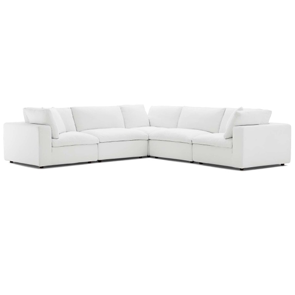 Commix Down Filled Overstuffed 5 Piece Sectional Sofa Set White