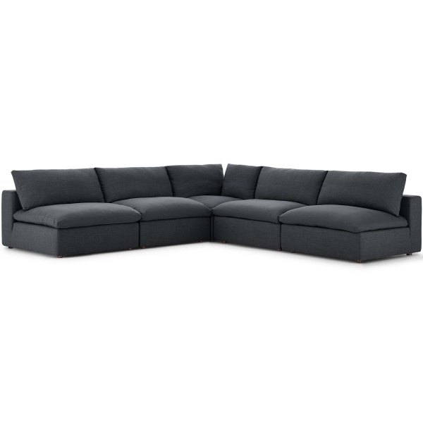 Commix Down Filled Overstuffed 5 Piece Sectional Sofa Set Gray
