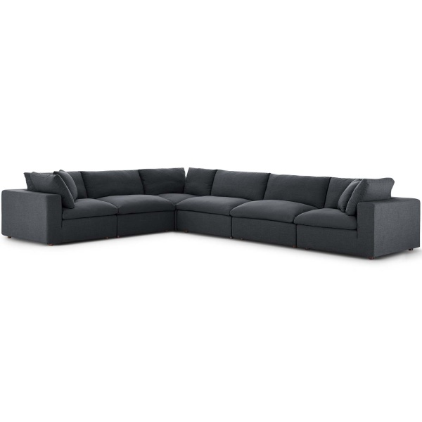 Commix Down Filled Overstuffed 6 Piece Sectional Sofa Set Gray
