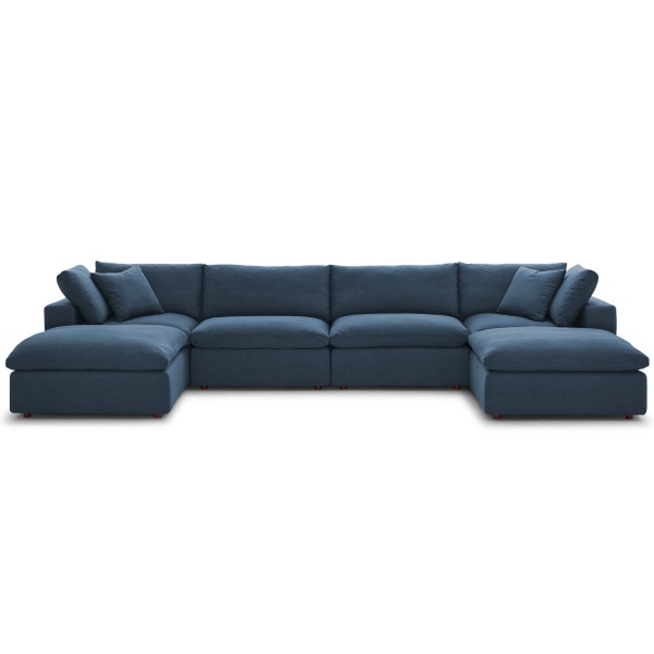 EEI-3362-AZU Commix Down Filled Overstuffed 6 Piece Sectional Sofa Set Azure