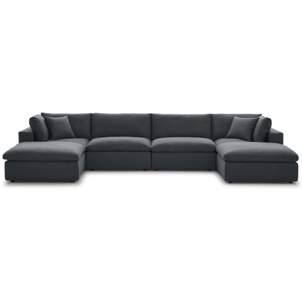 Commix Down Filled Overstuffed 6 Piece Sectional Sofa Set Gray