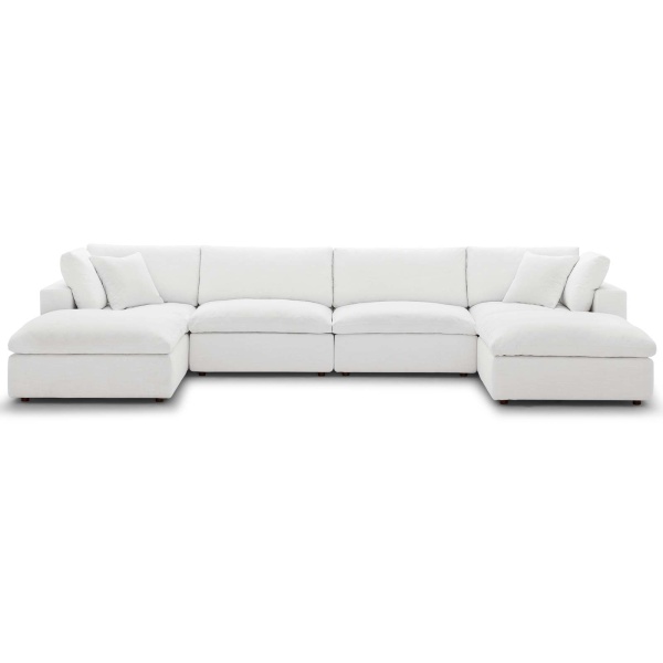 EEI-3362-WHI Commix Down Filled Overstuffed 6 Piece Sectional Sofa Set White