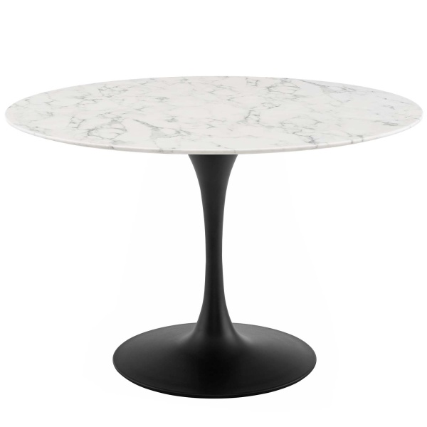 EEI-3527-BLK-WHI Lippa 47" Round Artificial Marble Dining Table
