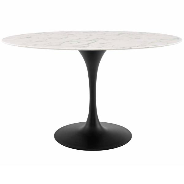 EEI-3530-BLK-WHI Lippa 54" Oval Artificial Marble Dining Table
